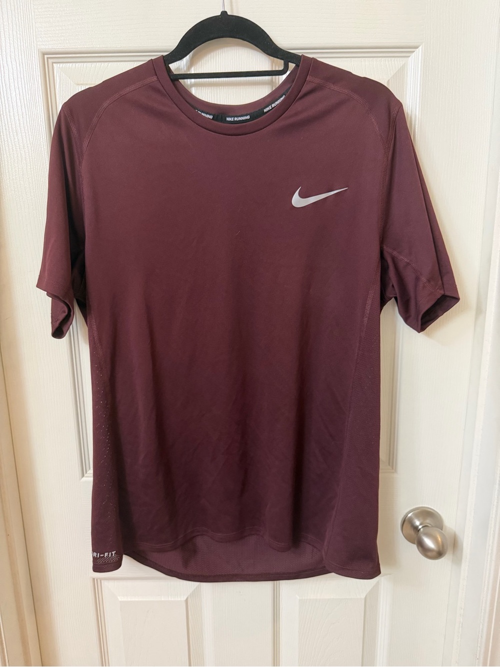 Nike Men’s Dri-FIT Short Sleeve Training Tee — Maroon with Silver Swoosh